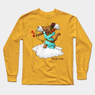 Valentine's Day Chocolate Brown Cupid Cat Long Sleeve T-Shirt